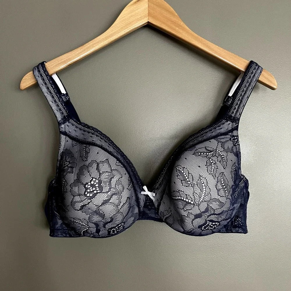 NWOT Cacique Modern Lace Lightly Lined Full Coverage‎ Bra in New Navy Blue 38C